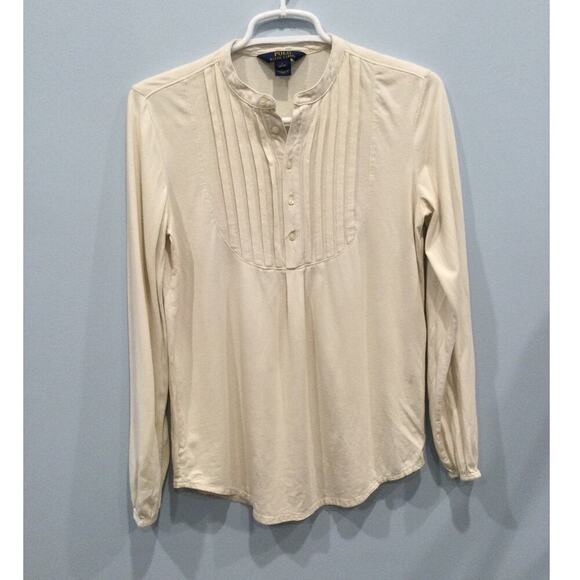 Polo Ralph Lauren Tops - Polo Ralph Lauren Womens Long Sleeve Pleated Shirt Size Large Cottage White READ